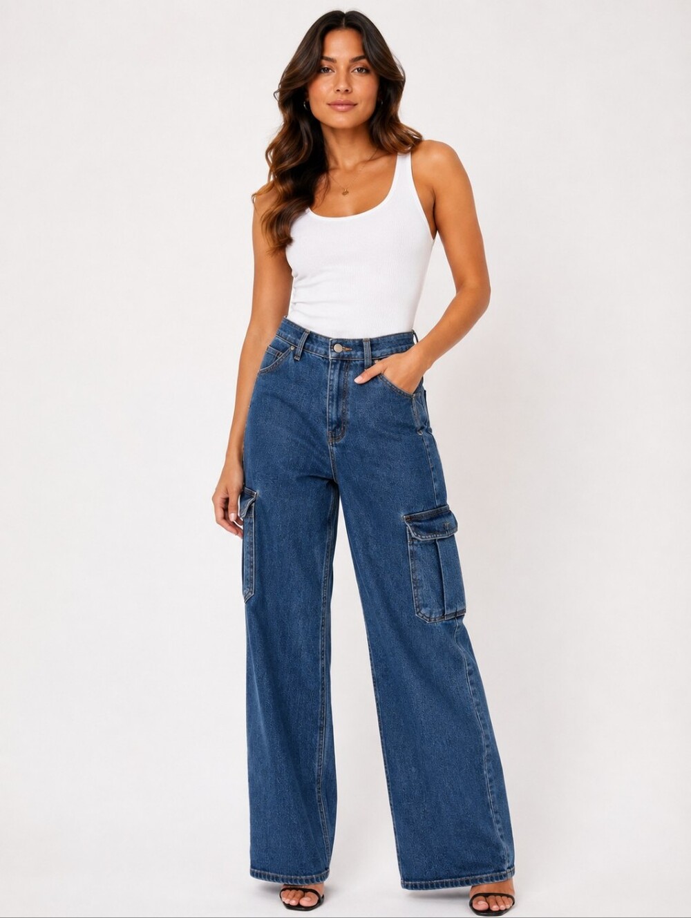 The Frankie Shop Blue Wide Leg Cargo Jeans Size S